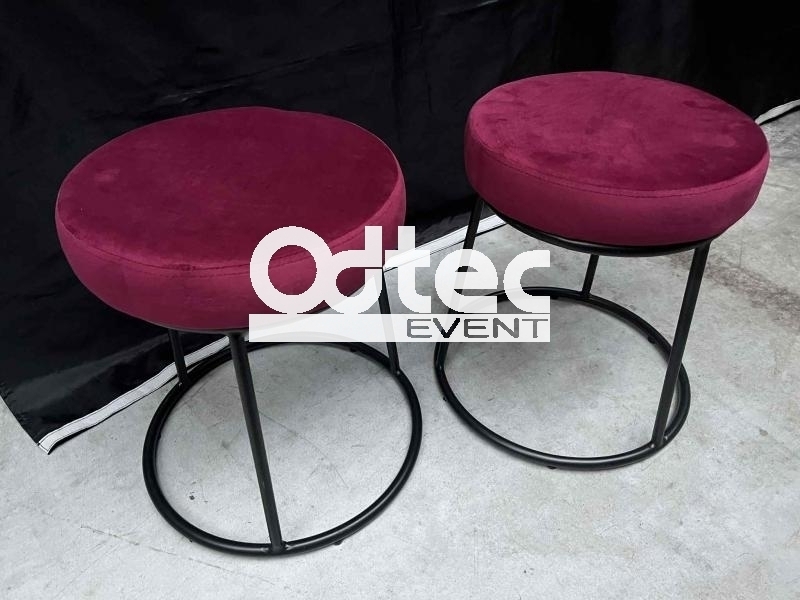TABOURET CADRE NOIR + DESSUS VELOUR BORDEAUX